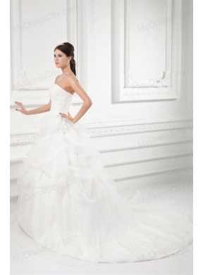 Romantic Sweetheart Ball Gown Wedding Dress with Embroidery and Pick-ups