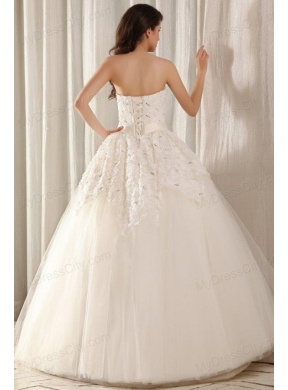 Strapless Ball Gown Floor-length Wedding Dress with Beading and Flowers