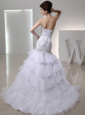 2014 Popular Mermaid Sweetheart Ruffled Layers Wedding  Dress with Lace