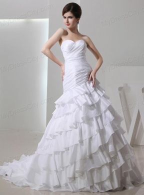 2014 Popular Mermaid Sweetheart Ruffled Layers Wedding  Dress with Lace