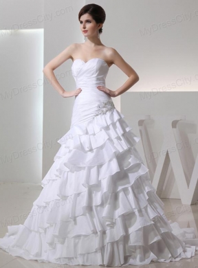 2014 Popular Mermaid Sweetheart Ruffled Layers Wedding  Dress with Lace