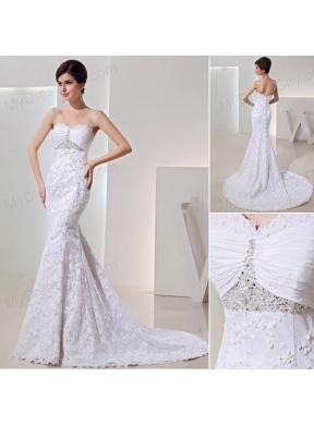 2014 Romantic Mermeid Sweetheart Beading Wedding Dress with Clasp Handle Lace