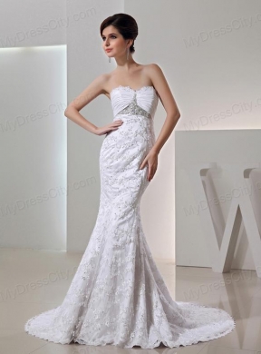 2014 Romantic Mermeid Sweetheart Beading Wedding Dress with Clasp Handle Lace