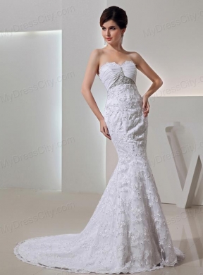 2014 Romantic Mermeid Sweetheart Beading Wedding Dress with Clasp Handle Lace