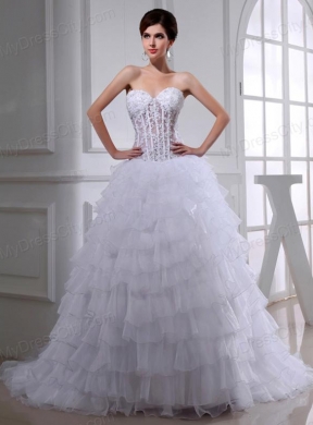 2014 Spring A-line Sweetheart Organza Appliques Ruffled Layers Wedding Dress