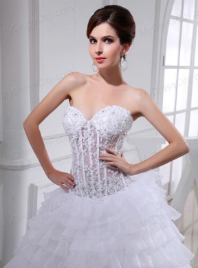 2014 Spring A-line Sweetheart Organza Appliques Ruffled Layers Wedding Dress