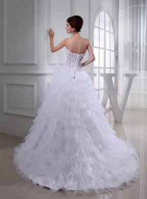 2014 Spring A-line Sweetheart Organza Appliques Ruffled Layers Wedding Dress