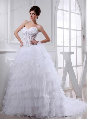 2014 Spring A-line Sweetheart Organza Appliques Ruffled Layers Wedding Dress