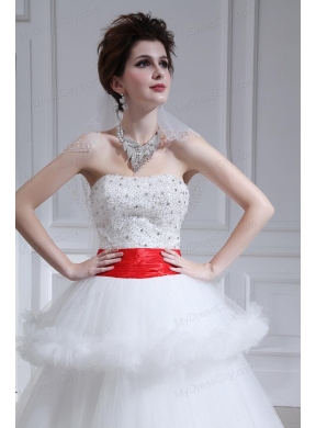 2014 Spring Beautiful Ball Gown Strapless Beading Ruffled Layers Chapel Train Wedding Dress