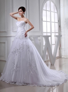 2014 Spring Lace Ball Gown Appliques Wedding Dress with Sweetheart