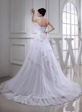 2014 Spring Lace Ball Gown Appliques Wedding Dress with Sweetheart