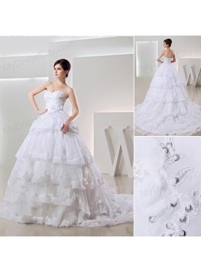 2014 Spring White Ball Gown Sweetheart Paillette Ruffled Layers Wedding Dress