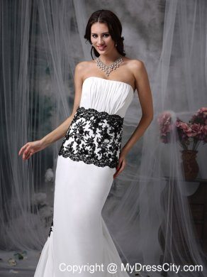 Black Lace Mermaid Chapel Train Chiffon White Evening Dresses for Celebrity