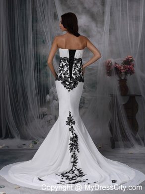 Black Lace Mermaid Chapel Train Chiffon White Evening Dresses for Celebrity