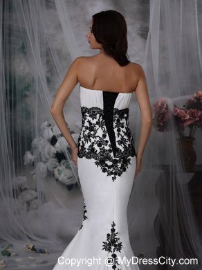 Black Lace Mermaid Chapel Train Chiffon White Evening Dresses for Celebrity