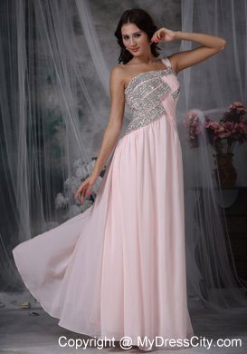 Beaded One Shoulder Side Zipper Baby Pink Evening Dress with Cut out Back