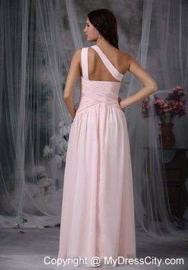 Beaded One Shoulder Side Zipper Baby Pink Evening Dress with Cut out Back