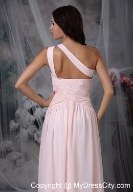 Beaded One Shoulder Side Zipper Baby Pink Evening Dress with Cut out Back