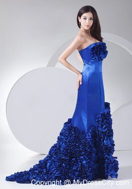 Rolling Flowers Mermaid Brush Train Royal Blue 2013 Prom Evening Dresses