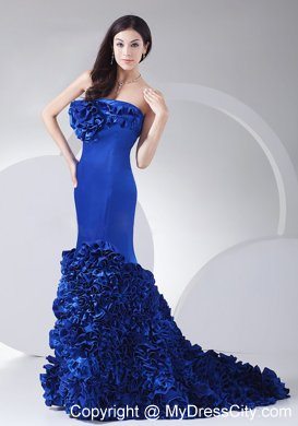 Rolling Flowers Mermaid Brush Train Royal Blue 2013 Prom Evening Dresses