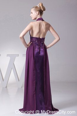 Purple Embroidery Ruching Chiffon Backless 2013 Evening Dress for Celebrity