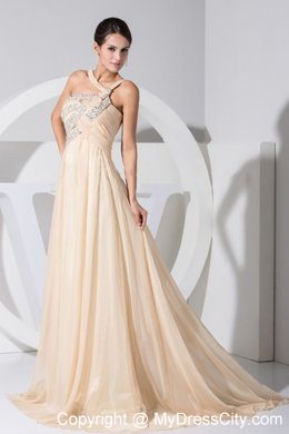 Champagne Empire Brush Train Plus Size Prom Evening Dresses with Cool Neckline