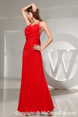 Ankle-length Halter Beaded Mermaid Wine Red Evening Party Dresses for Cheap