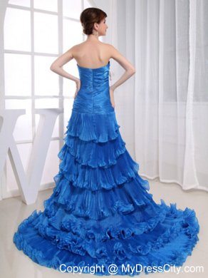 Organza Ruffled Layers Feather Beaded 2013 High-low Prom Evening Dresses