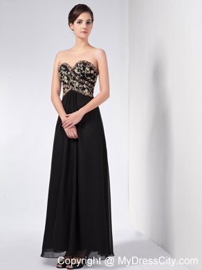 Ankle-length Embroidery Sweetheart Empire Black Chiffon Maxi Evening Dresses