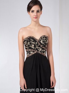 Ankle-length Embroidery Sweetheart Empire Black Chiffon Maxi Evening Dresses