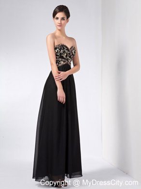 Ankle-length Embroidery Sweetheart Empire Black Chiffon Maxi Evening Dresses