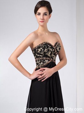 Ankle-length Embroidery Sweetheart Empire Black Chiffon Maxi Evening Dresses