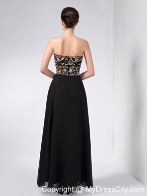 Ankle-length Embroidery Sweetheart Empire Black Chiffon Maxi Evening Dresses