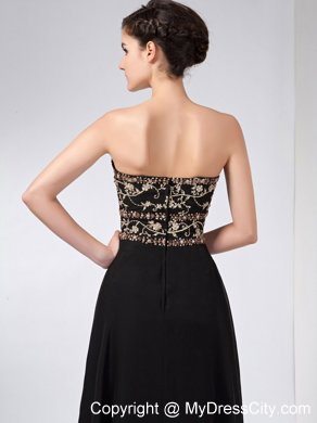 Ankle-length Embroidery Sweetheart Empire Black Chiffon Maxi Evening Dresses