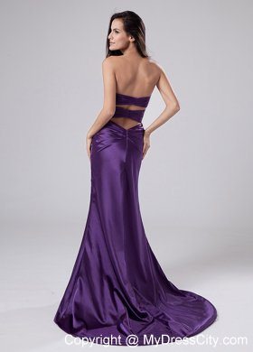 High Slit Black Appliques with Beading for Purple Evening Dress with Cutout Back