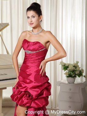 Pick Ups Flowers Beaded Strapless Hot Pink High-low Prom Evening Dress