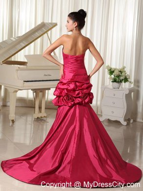 Pick Ups Flowers Beaded Strapless Hot Pink High-low Prom Evening Dress