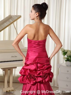 Pick Ups Flowers Beaded Strapless Hot Pink High-low Prom Evening Dress