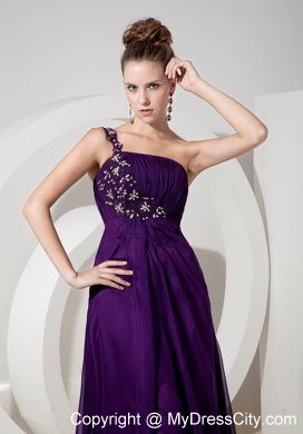 Beaded One Shoulder High Slit Purple Empire 2013 Prom Evening Dresses