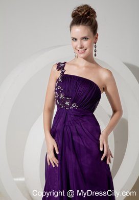 Beaded One Shoulder High Slit Purple Empire 2013 Prom Evening Dresses