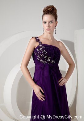 Beaded One Shoulder High Slit Purple Empire 2013 Prom Evening Dresses