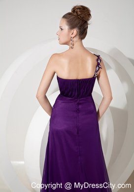 Beaded One Shoulder High Slit Purple Empire 2013 Prom Evening Dresses