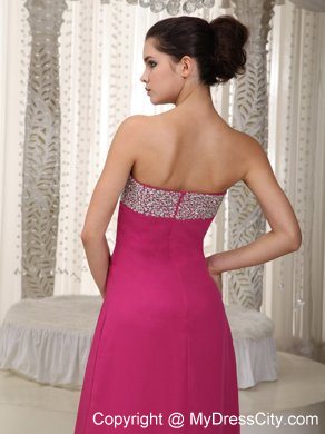 High Slit Beaded Hot Pink Empire Chiffon Evening Dress for Celebrity