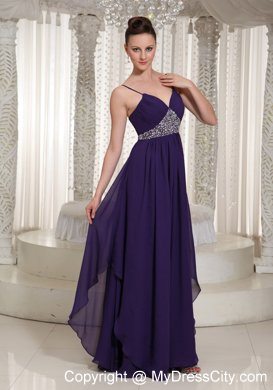 Spaghetti Straps Beaded Empire Chiffon Purple Evening Party Dresses