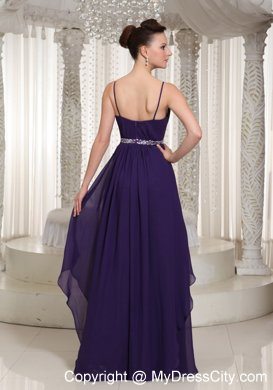 Spaghetti Straps Beaded Empire Chiffon Purple Evening Party Dresses