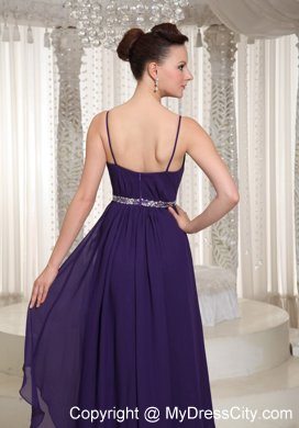 Spaghetti Straps Beaded Empire Chiffon Purple Evening Party Dresses