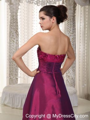 Sequined Strapless Fuchsia Detachable 2013 High-low Prom Evening Dress