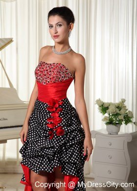 Beaded Pick Ups Strapless Red and Black High-low Prom Evening Dresses