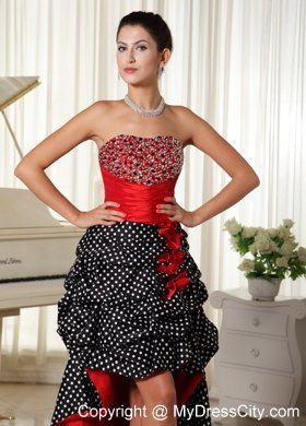 Beaded Pick Ups Strapless Red and Black High-low Prom Evening Dresses