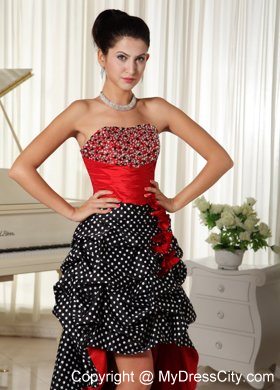 Beaded Pick Ups Strapless Red and Black High-low Prom Evening Dresses